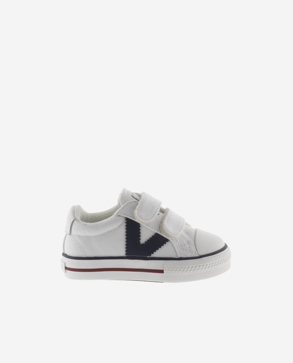 Sapatilhas de Lona Infantil com Logotipo em Contraste e Velcro Branco / Preto-1