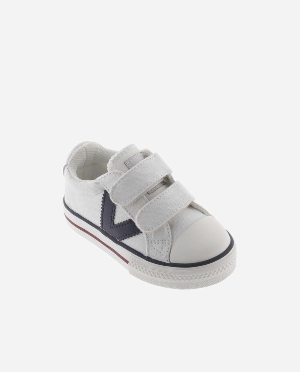 Sapatilhas de Lona Infantil com Logotipo em Contraste e Velcro Branco / Preto-2