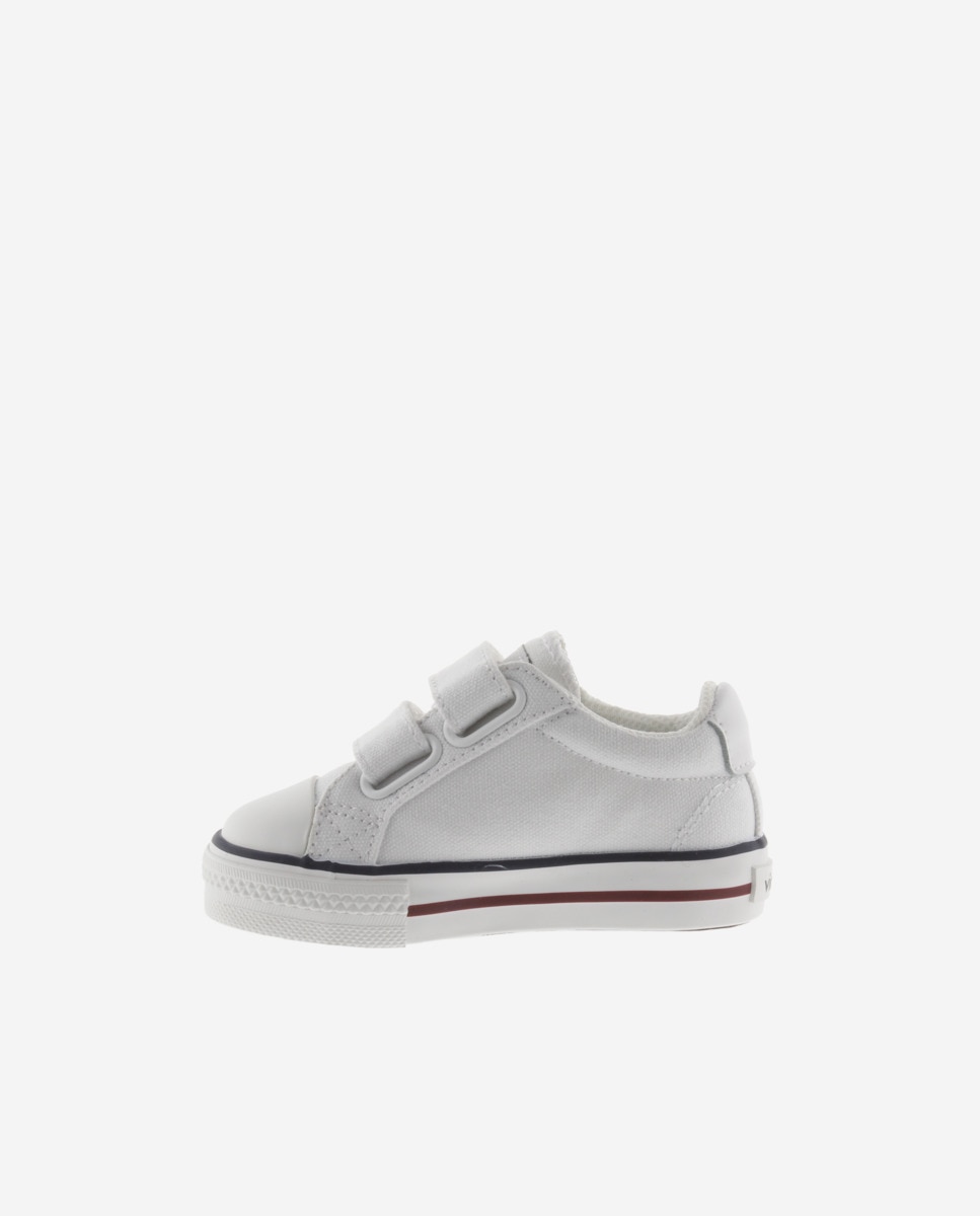 Sapatilhas de Lona Infantil com Logotipo em Contraste e Velcro Branco / Preto-3