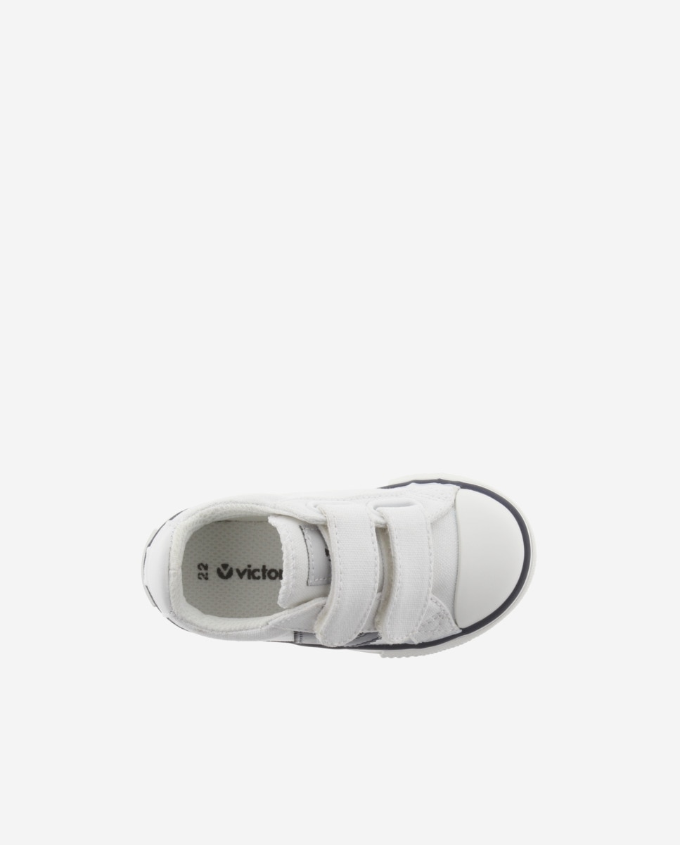Sapatilhas de Lona Infantil com Logotipo em Contraste e Velcro Branco / Preto-4