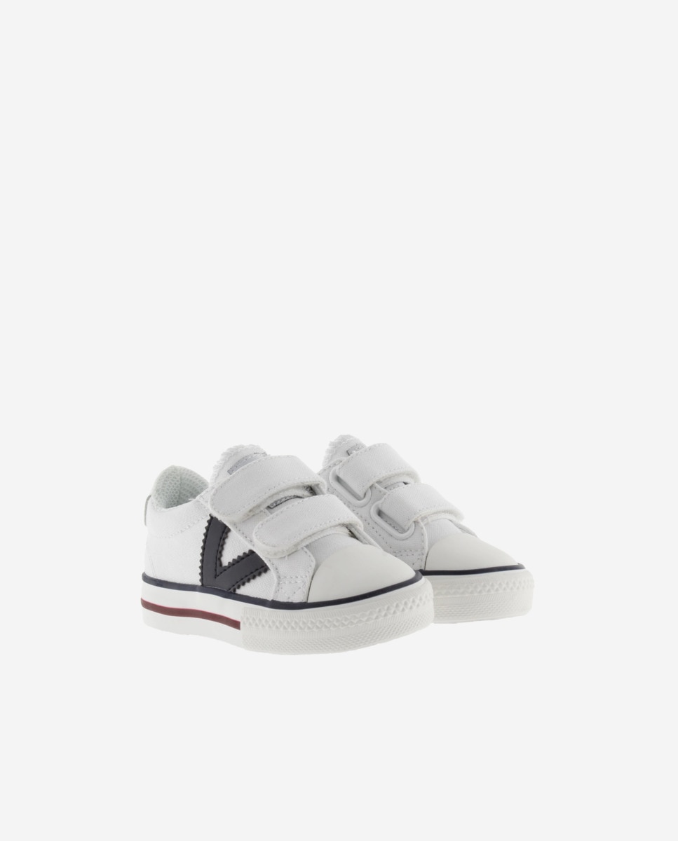 Sapatilhas de Lona Infantil com Logotipo em Contraste e Velcro Branco / Preto-5