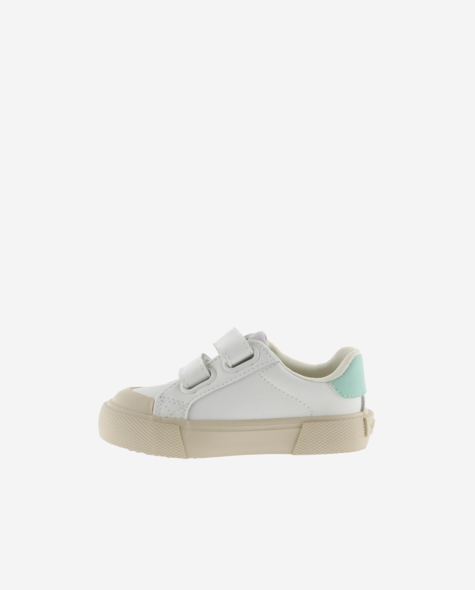 Sapatilhas Baixas Infantil com Peças Coloridas e Velcro Duplo Victoria Branco / Rosa-3