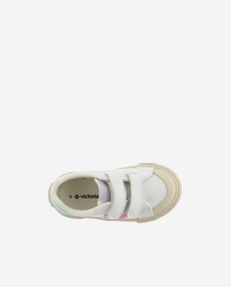 Sapatilhas Baixas Infantil com Peças Coloridas e Velcro Duplo Victoria Branco / Rosa-4