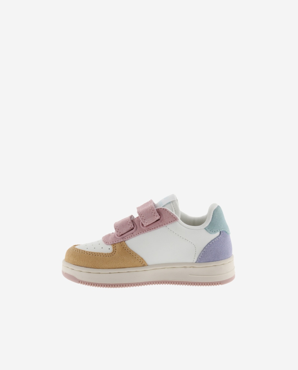 Sapatilhas Desportivas Infantil com Peças Multicolor de Camurça e Velcro Victoria Branco-3