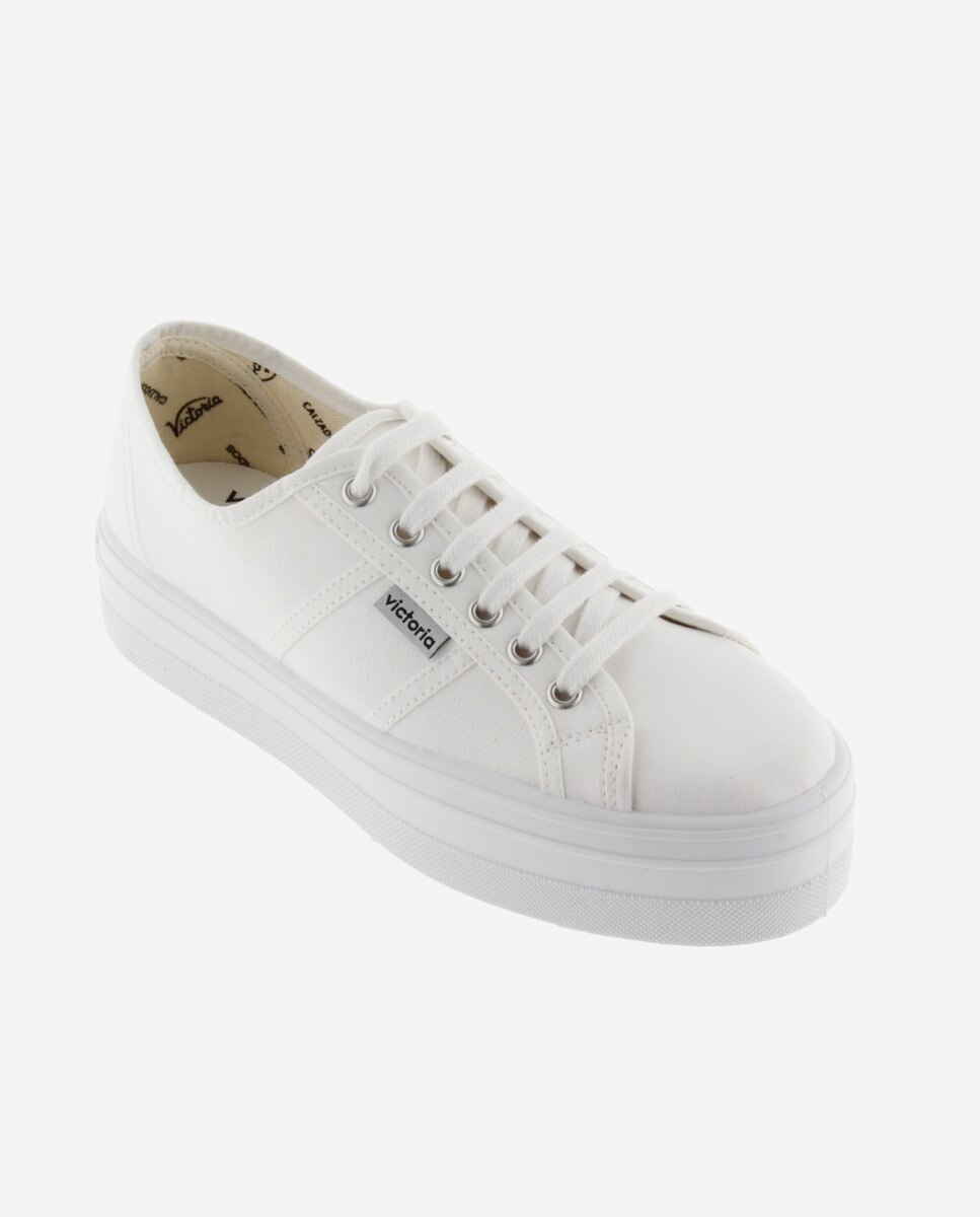 Sapatilhas Plataforma de Lona Branco-2