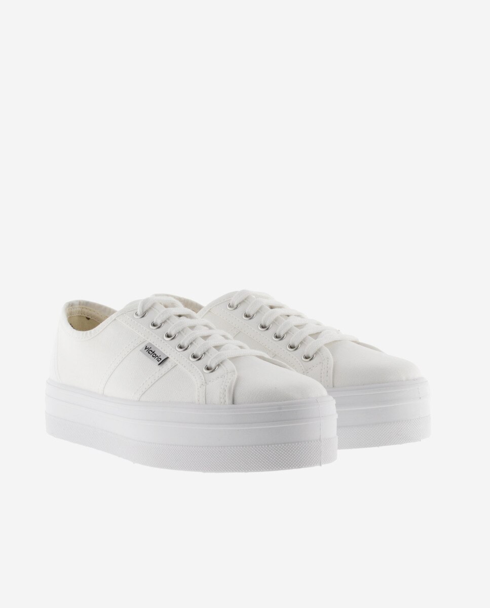 Sapatilhas Plataforma de Lona Branco-5