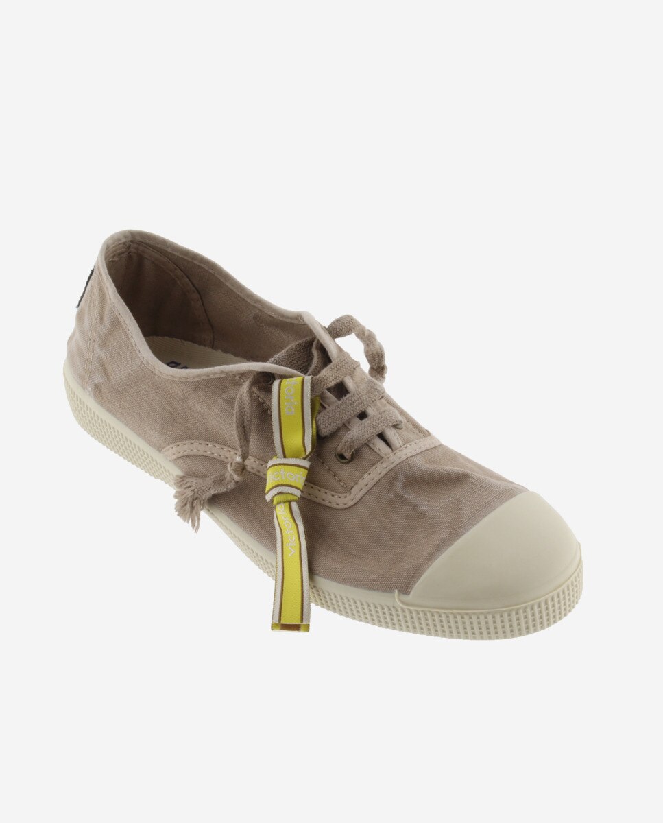 Sapatilhas Básicas de Lona Envelhecida Drec com Atacadores e Acessório Pulseira Taupe-2
