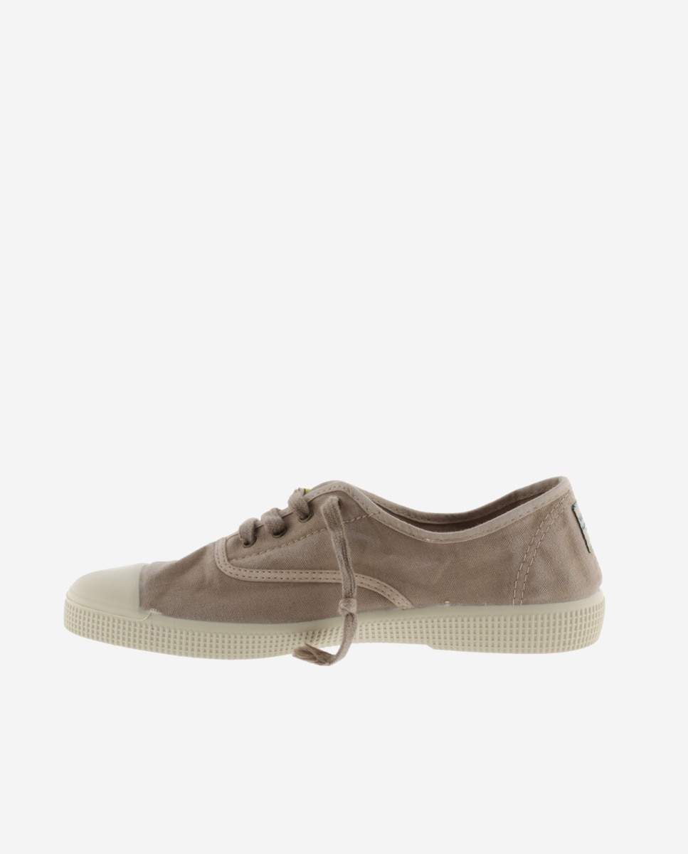 Sapatilhas Básicas de Lona Envelhecida Drec com Atacadores e Acessório Pulseira Taupe-3