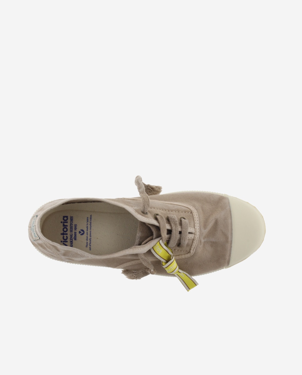 Sapatilhas Básicas de Lona Envelhecida Drec com Atacadores e Acessório Pulseira Taupe-4