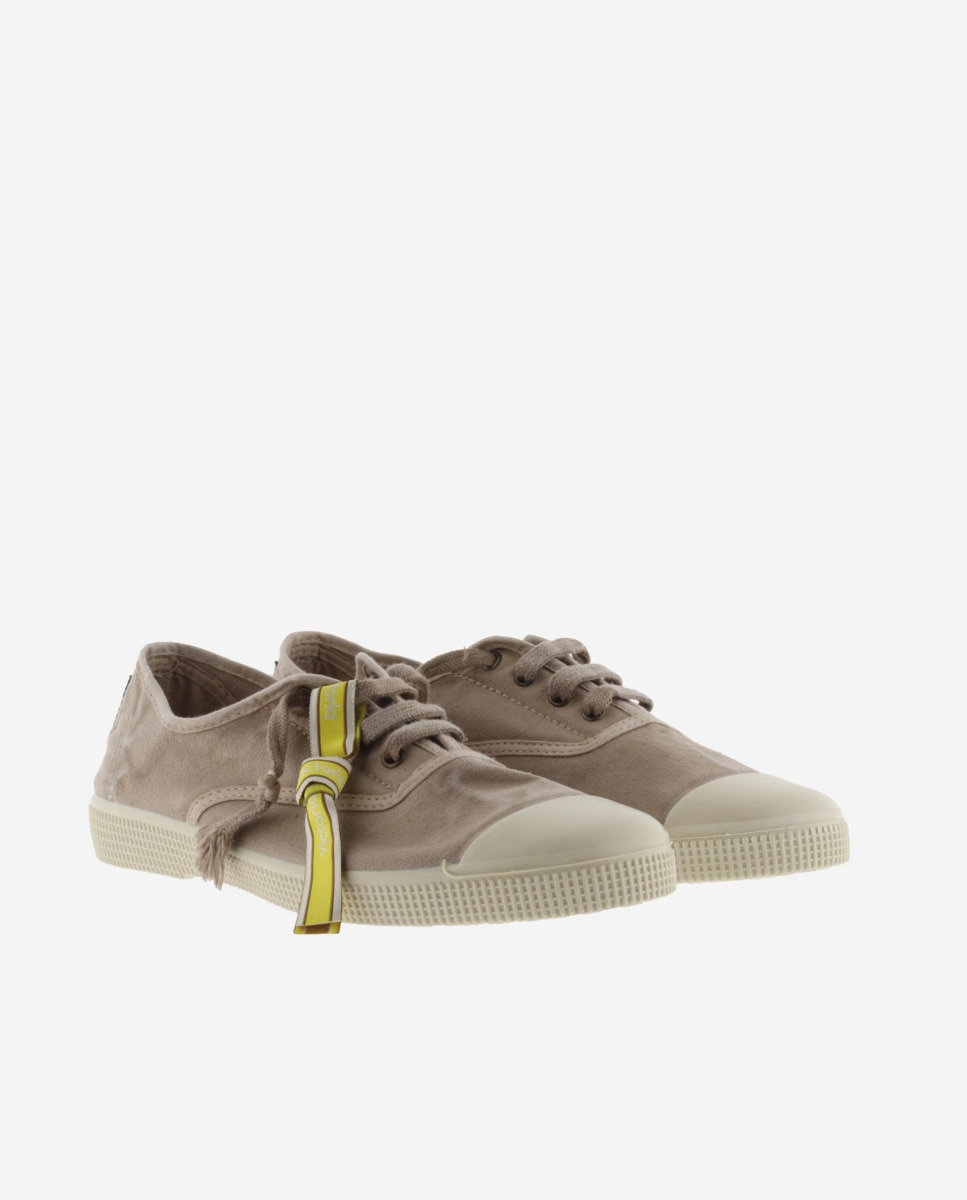 Sapatilhas Básicas de Lona Envelhecida Drec com Atacadores e Acessório Pulseira Taupe-5