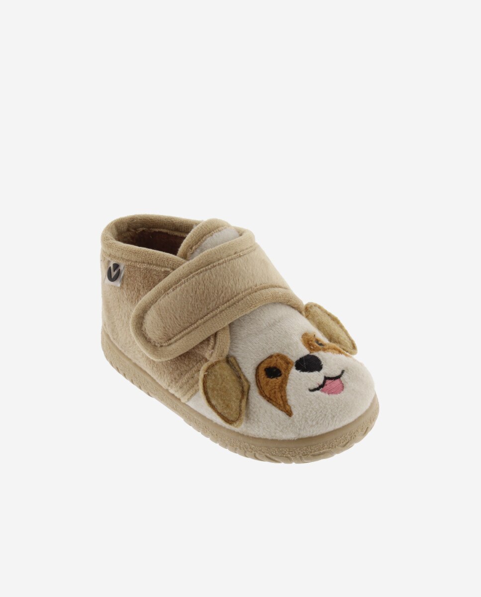 Pantufas Fechadas para Bebés de Pelo Cão com Velcro e Sola Victoria Castanho-claro-2