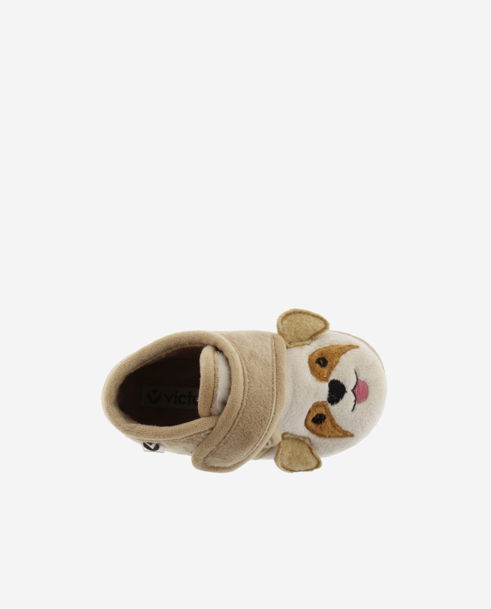 Pantufas Fechadas para Bebés de Pelo Cão com Velcro e Sola Victoria Castanho-claro-4