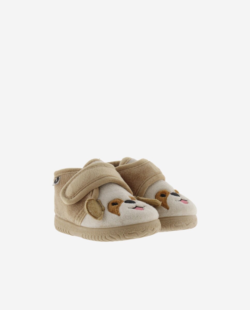Pantufas Fechadas para Bebés de Pelo Cão com Velcro e Sola Victoria Castanho-claro-5