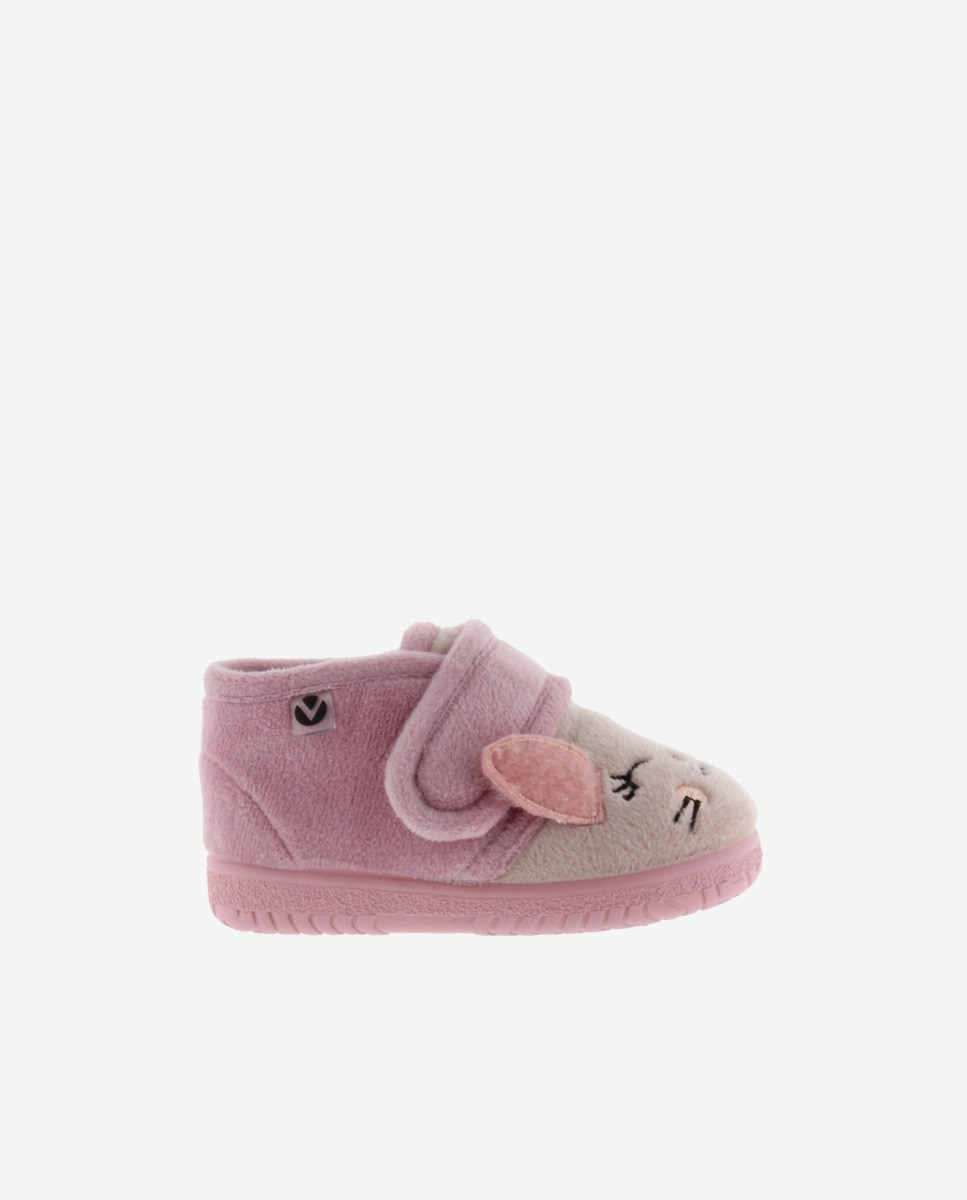 Pantufas Fechadas para Bebés de Pelo Coelho com Velcro e Sola Victoria Fúcsia-1