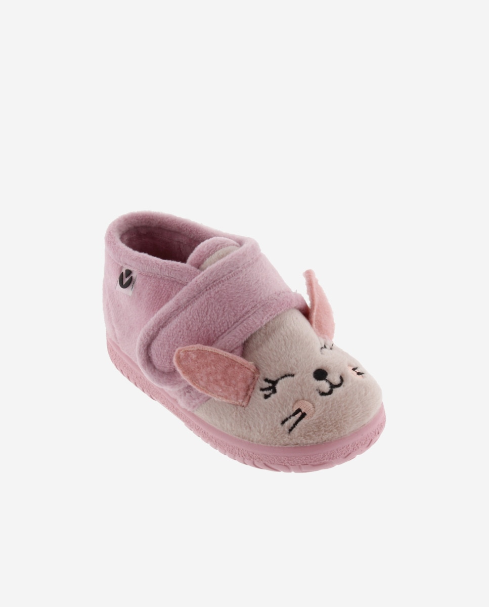 Pantufas Fechadas para Bebés de Pelo Coelho com Velcro e Sola Victoria Fúcsia-2