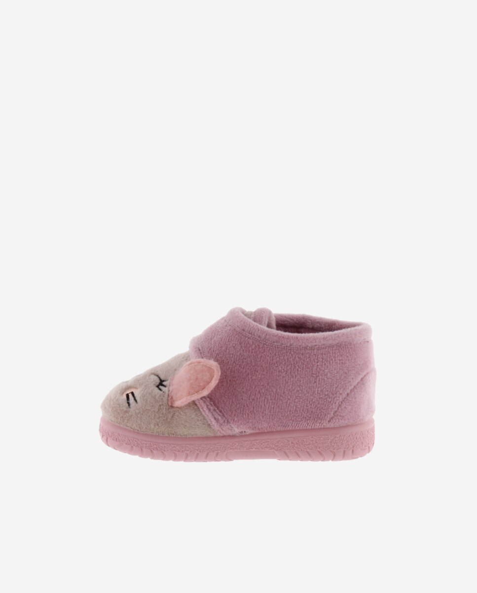 Pantufas Fechadas para Bebés de Pelo Coelho com Velcro e Sola Victoria Fúcsia-3