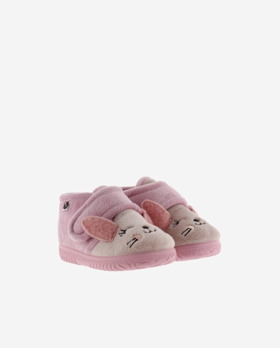 Pantufas Fechadas para Bebés de Pelo Coelho com Velcro e Sola Victoria Fúcsia-5