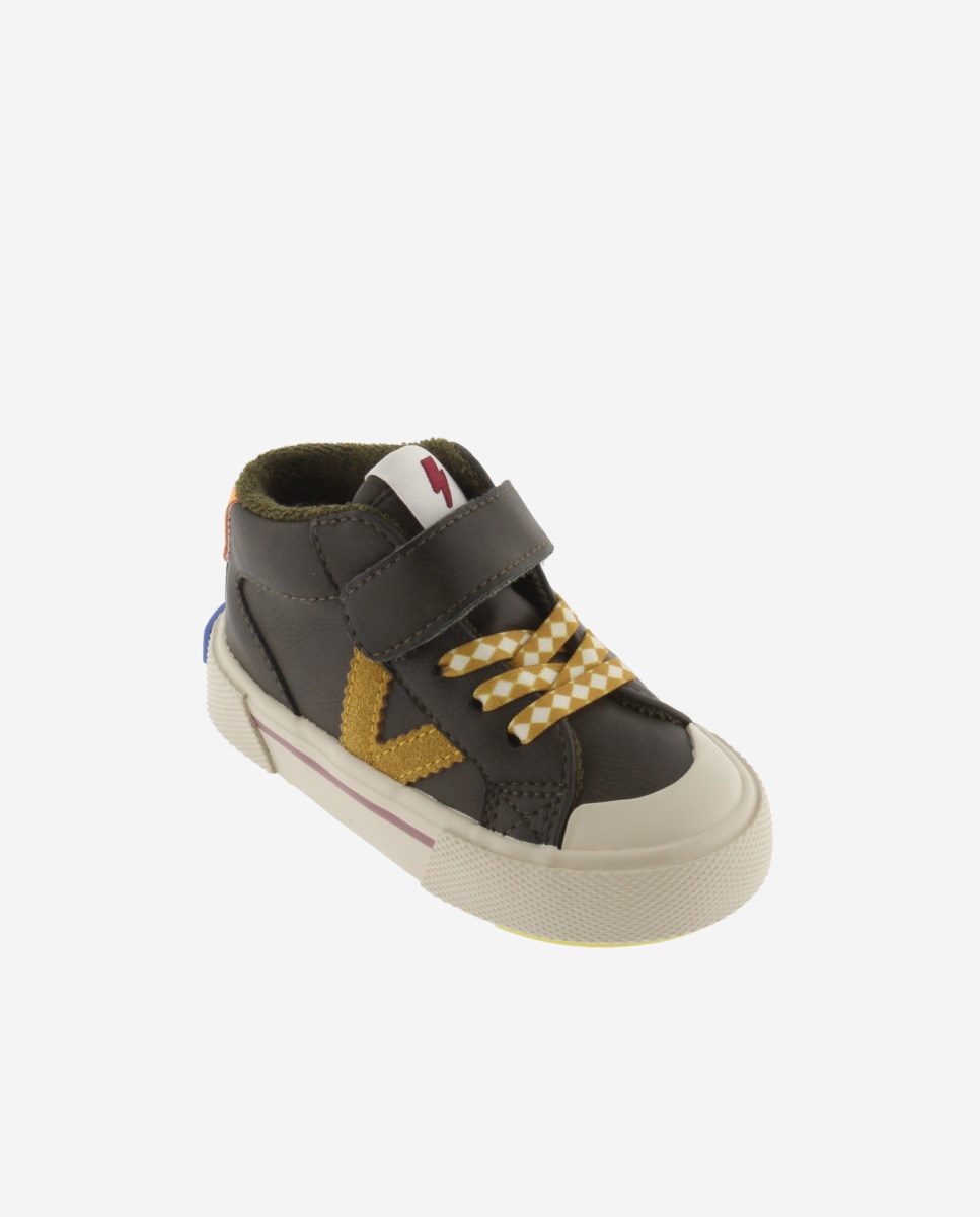Sapatilhas Altas Infantil com Atacadores Elásticos e Velcro Caqui-2
