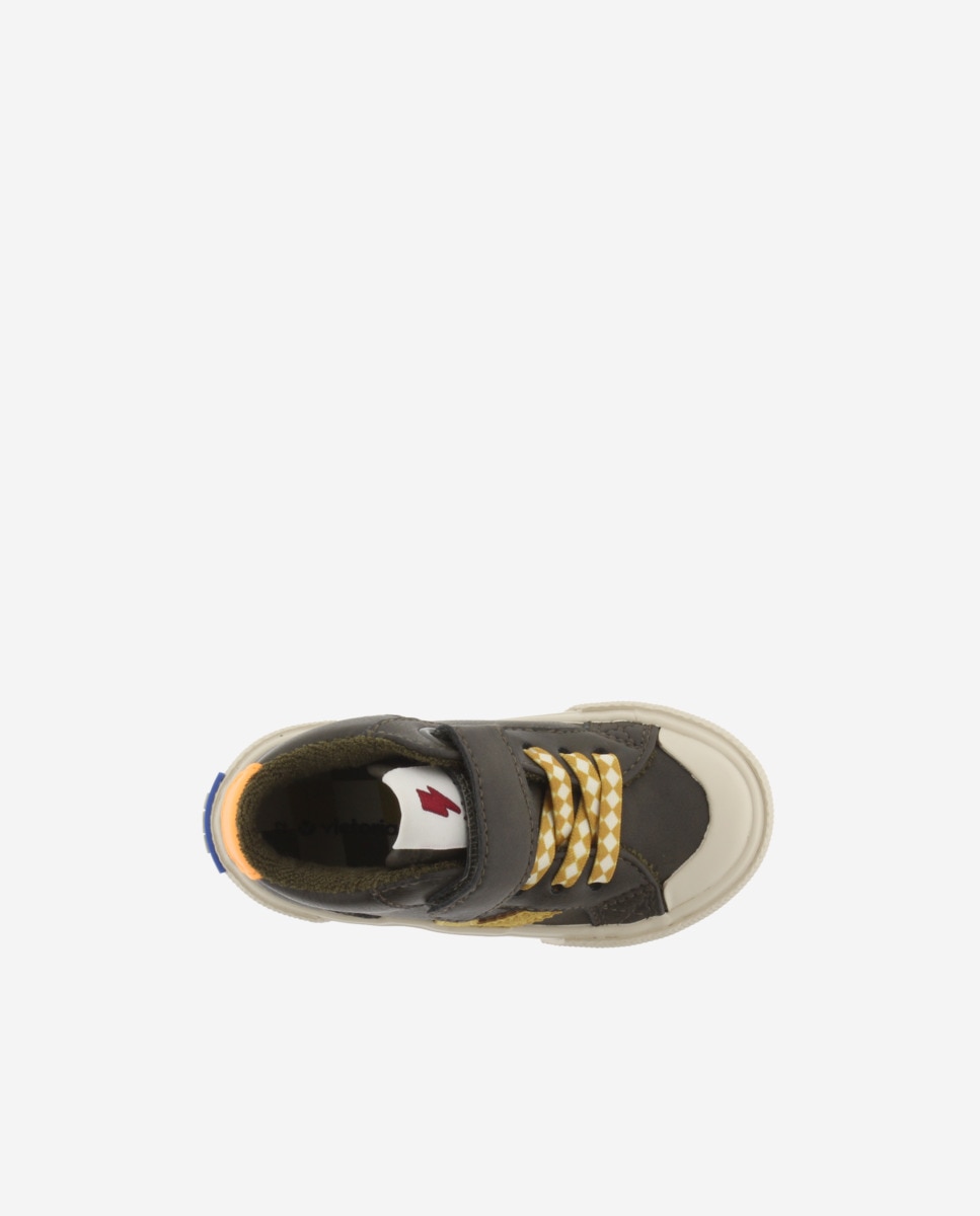 Sapatilhas Altas Infantil com Atacadores Elásticos e Velcro Caqui-4
