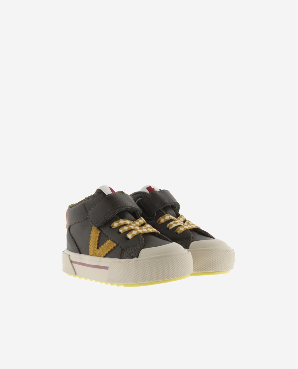 Sapatilhas Altas Infantil com Atacadores Elásticos e Velcro Caqui-5