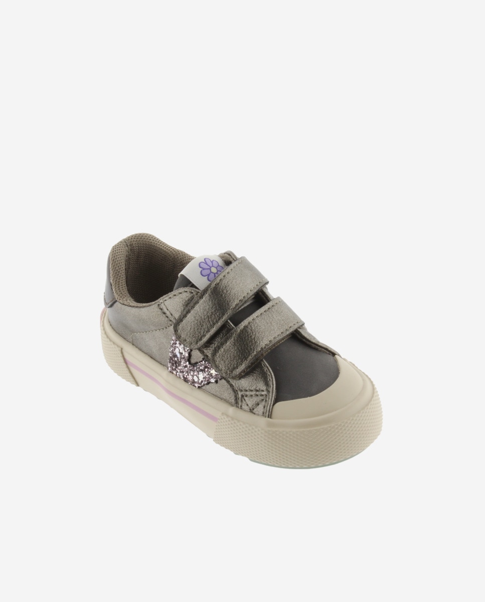 Sapatilhas Baixas Infantil Efeito Metalizado com Velcro Duplo e Logotipo de Glitter Victoria Cinzento-escuro-2