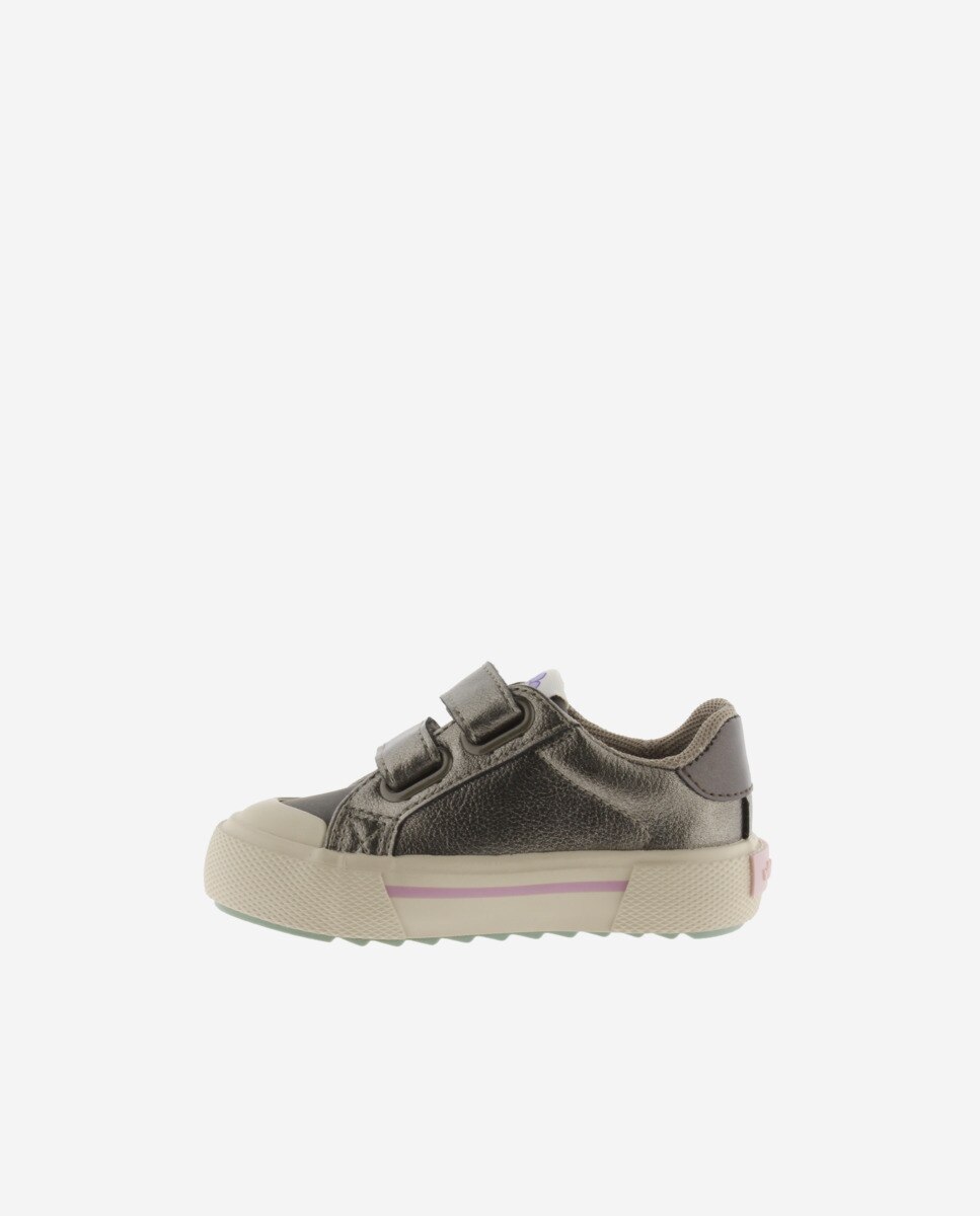 Sapatilhas Baixas Infantil Efeito Metalizado com Velcro Duplo e Logotipo de Glitter Victoria Cinzento-escuro-3