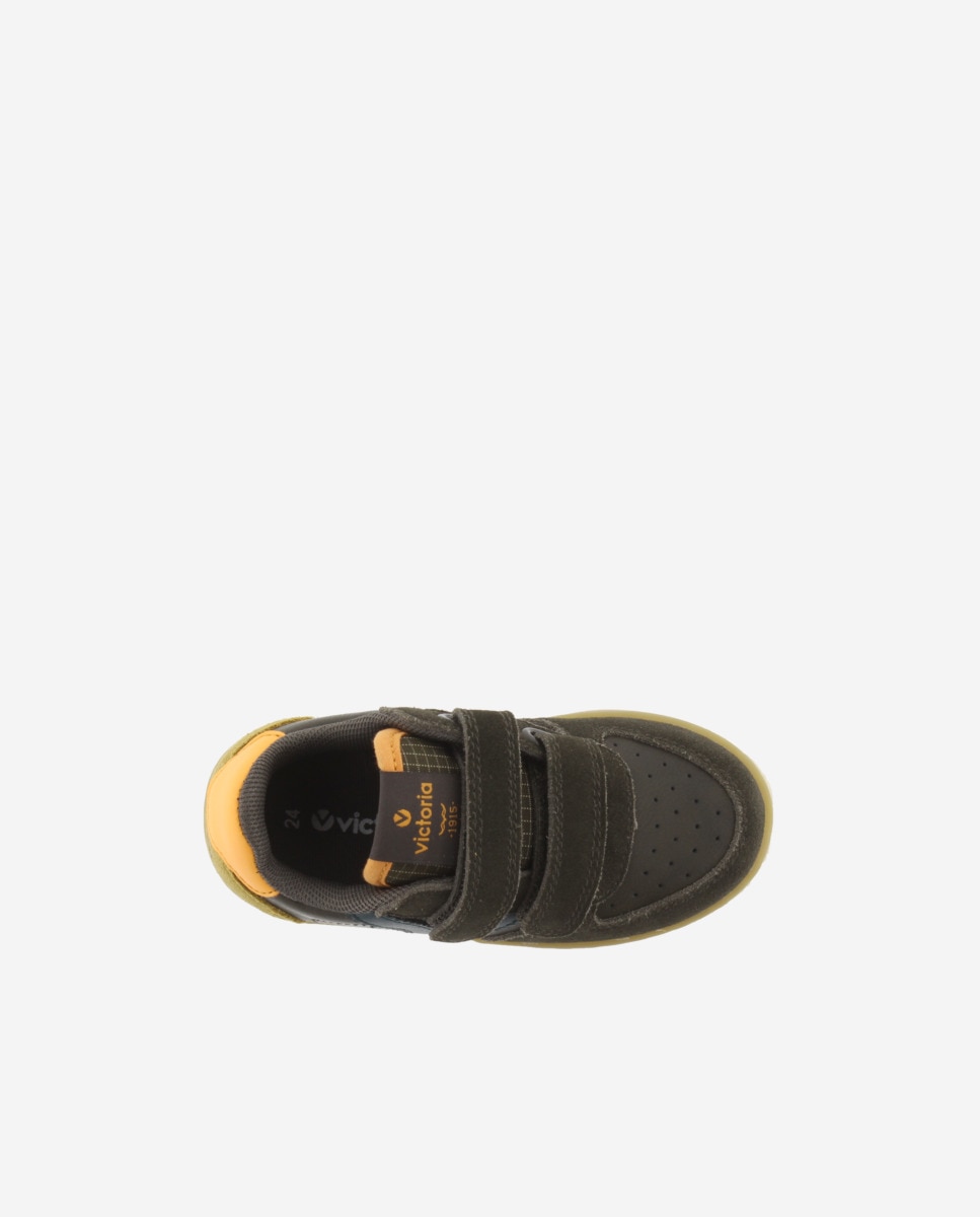 Sapatilhas Desportivas com Peças de Camurça e Velcro Caqui-4