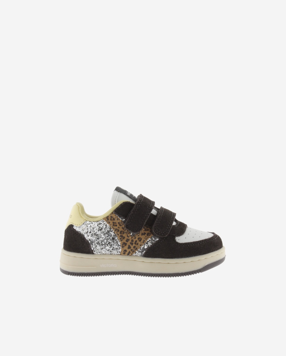 Sapatilhas Desportivas de Glitter com Peças de Camurça e Velcro Victoria Antracite-1