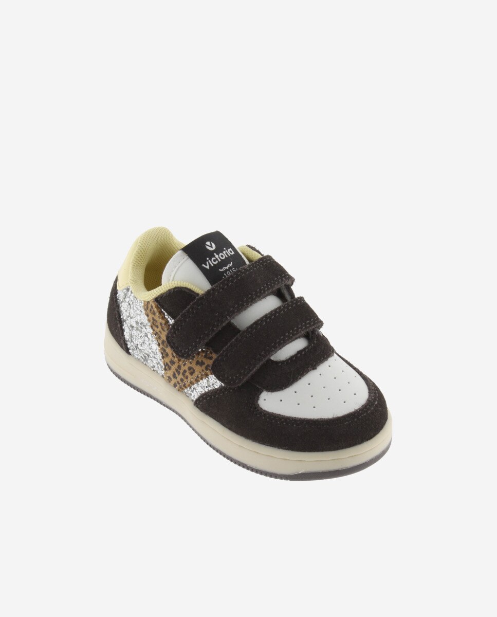 Sapatilhas Desportivas de Glitter com Peças de Camurça e Velcro Victoria Antracite-2