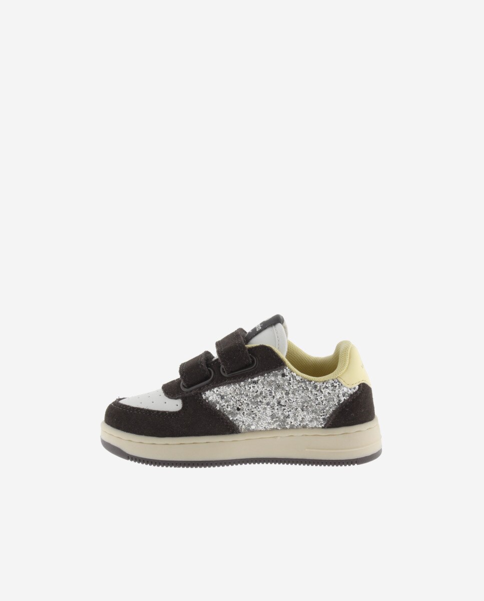 Sapatilhas Desportivas de Glitter com Peças de Camurça e Velcro Victoria Antracite-3
