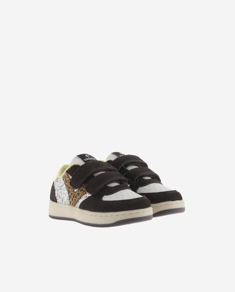 Sapatilhas Desportivas de Glitter com Peças de Camurça e Velcro Victoria Antracite-5