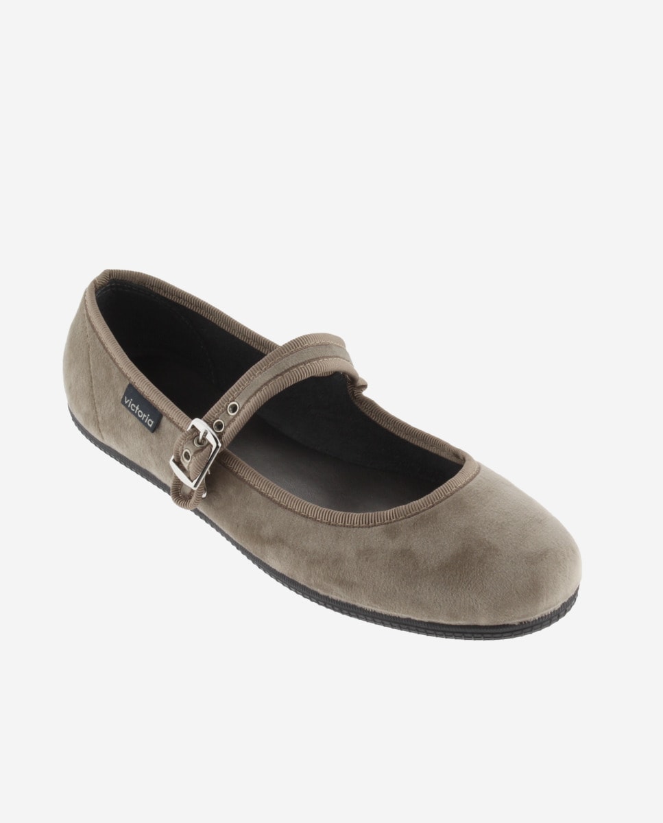 Sabrinas de Veludo em Preto com Debrum e Fecho de Fivela Lateral Bege-2
