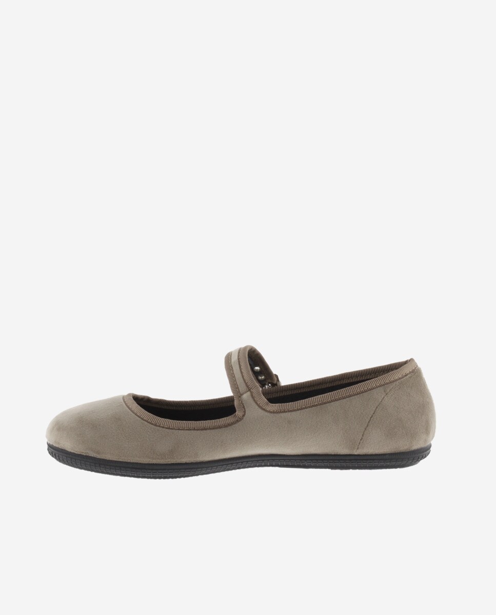 Sabrinas de Veludo em Preto com Debrum e Fecho de Fivela Lateral Bege-3