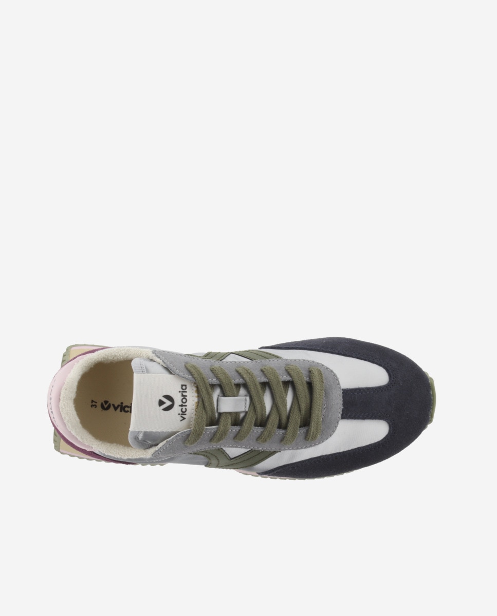 Sapatilhas Desportivas de Nylon Metalizado com Peças de Camurça Multicolor e Sola em Serra Prata-4