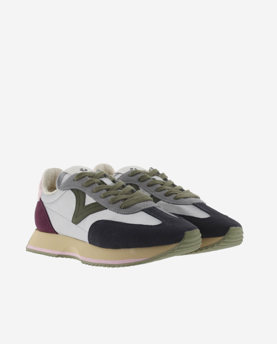 Sapatilhas Desportivas de Nylon Metalizado com Peças de Camurça Multicolor e Sola em Serra Prata-5