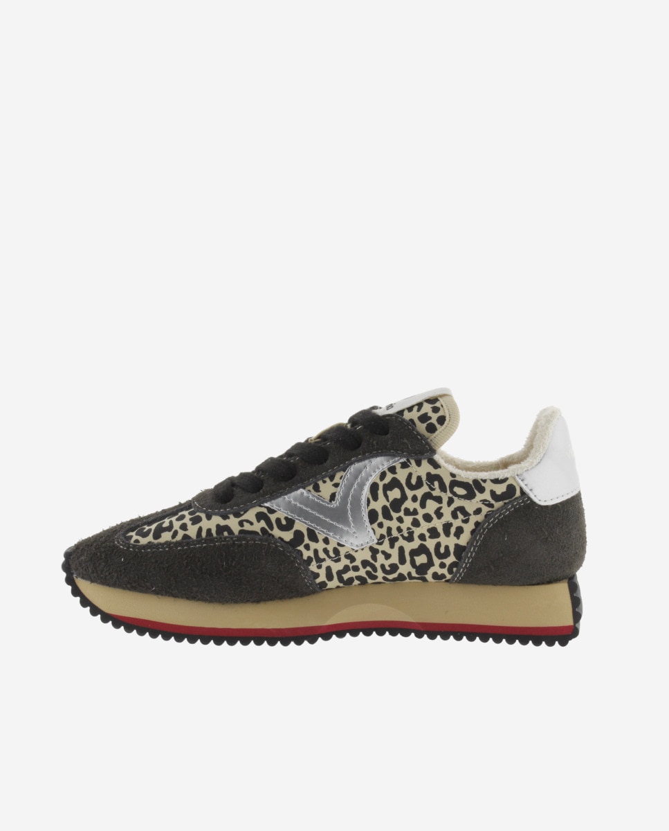 Sapatilhas Desportivas de Nylon Animal Print com Peças de Camurça e Sola em Serra Preto-3