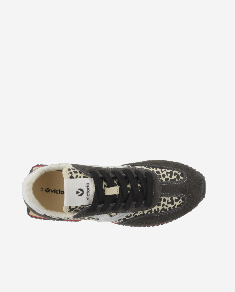 Sapatilhas Desportivas de Nylon Animal Print com Peças de Camurça e Sola em Serra Preto-4