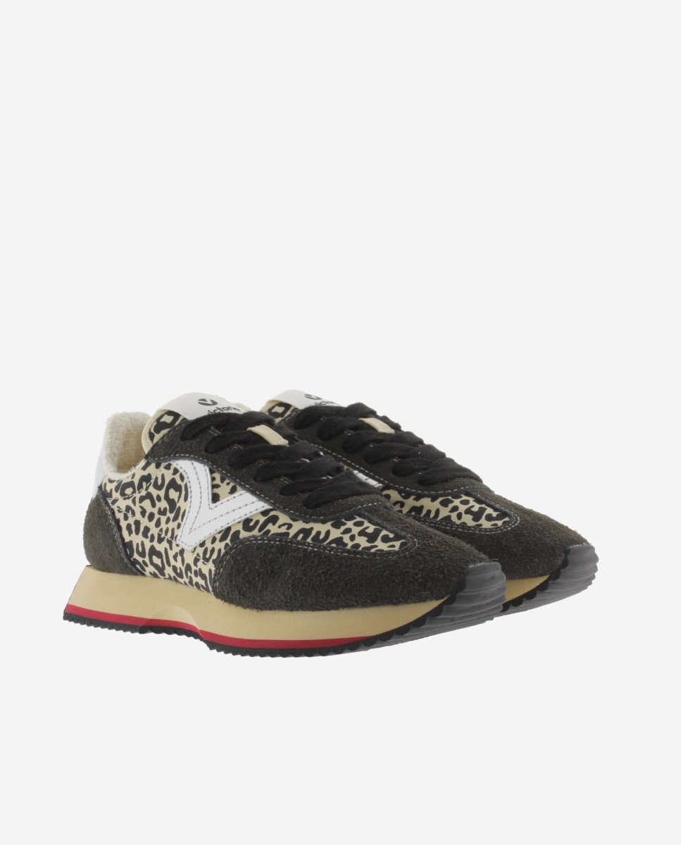 Sapatilhas Desportivas de Nylon Animal Print com Peças de Camurça e Sola em Serra Preto-5