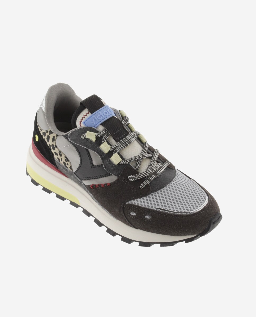 Sapatilhas Desportivas de Nylon com Peças de Camurça e Sola Serrilhada Preto-2