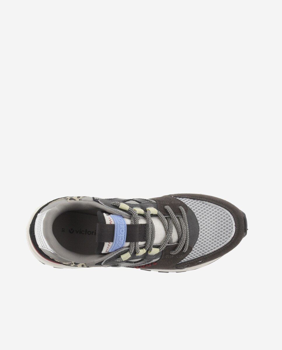 Sapatilhas Desportivas de Nylon com Peças de Camurça e Sola Serrilhada Preto-4