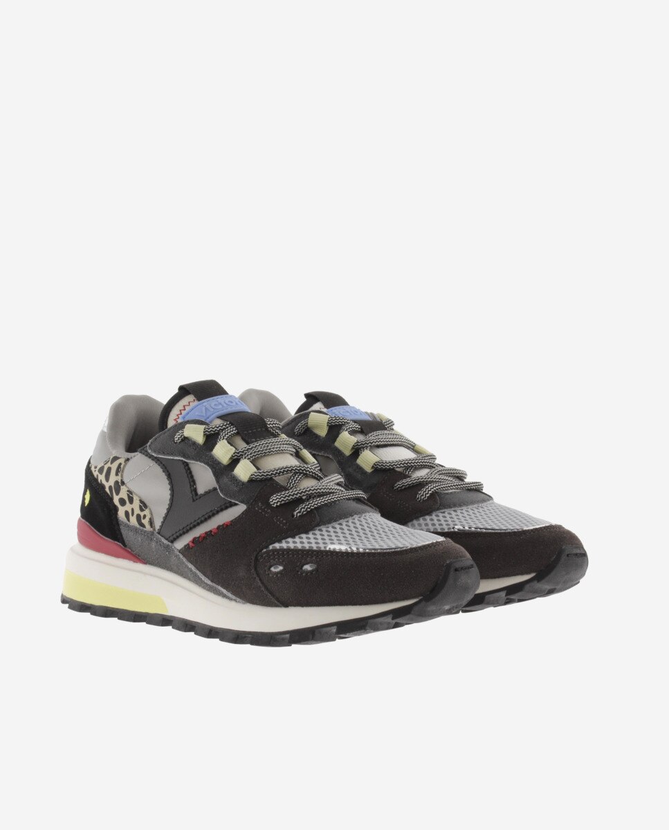 Sapatilhas Desportivas de Nylon com Peças de Camurça e Sola Serrilhada Preto-5