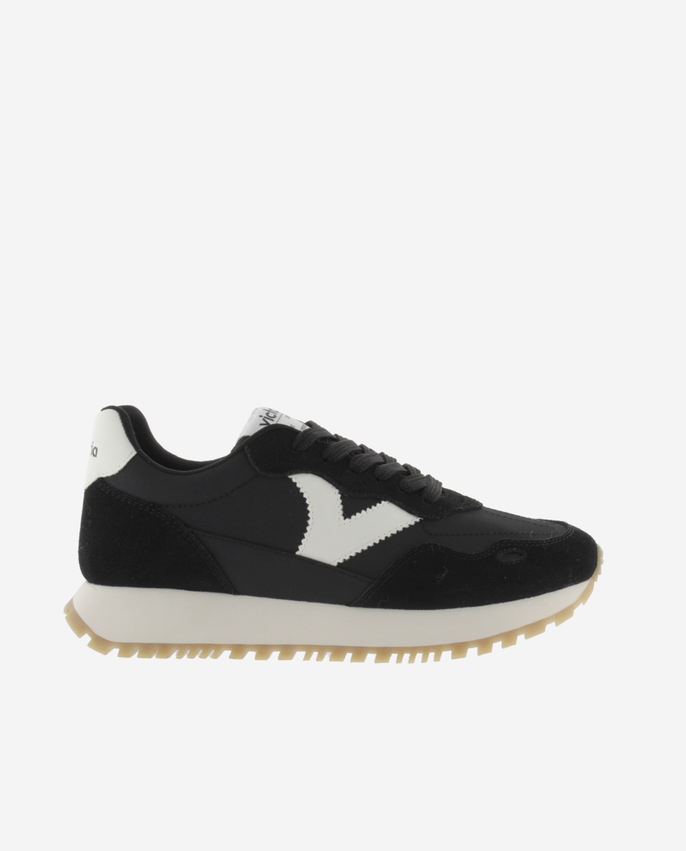 Sapatilhas Desportivas de Nylon com Peças em Contraste e de Camurça Preto-1
