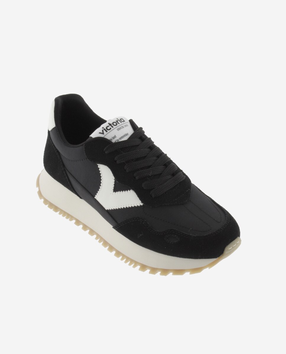 Sapatilhas Desportivas de Nylon com Peças em Contraste e de Camurça Preto-2
