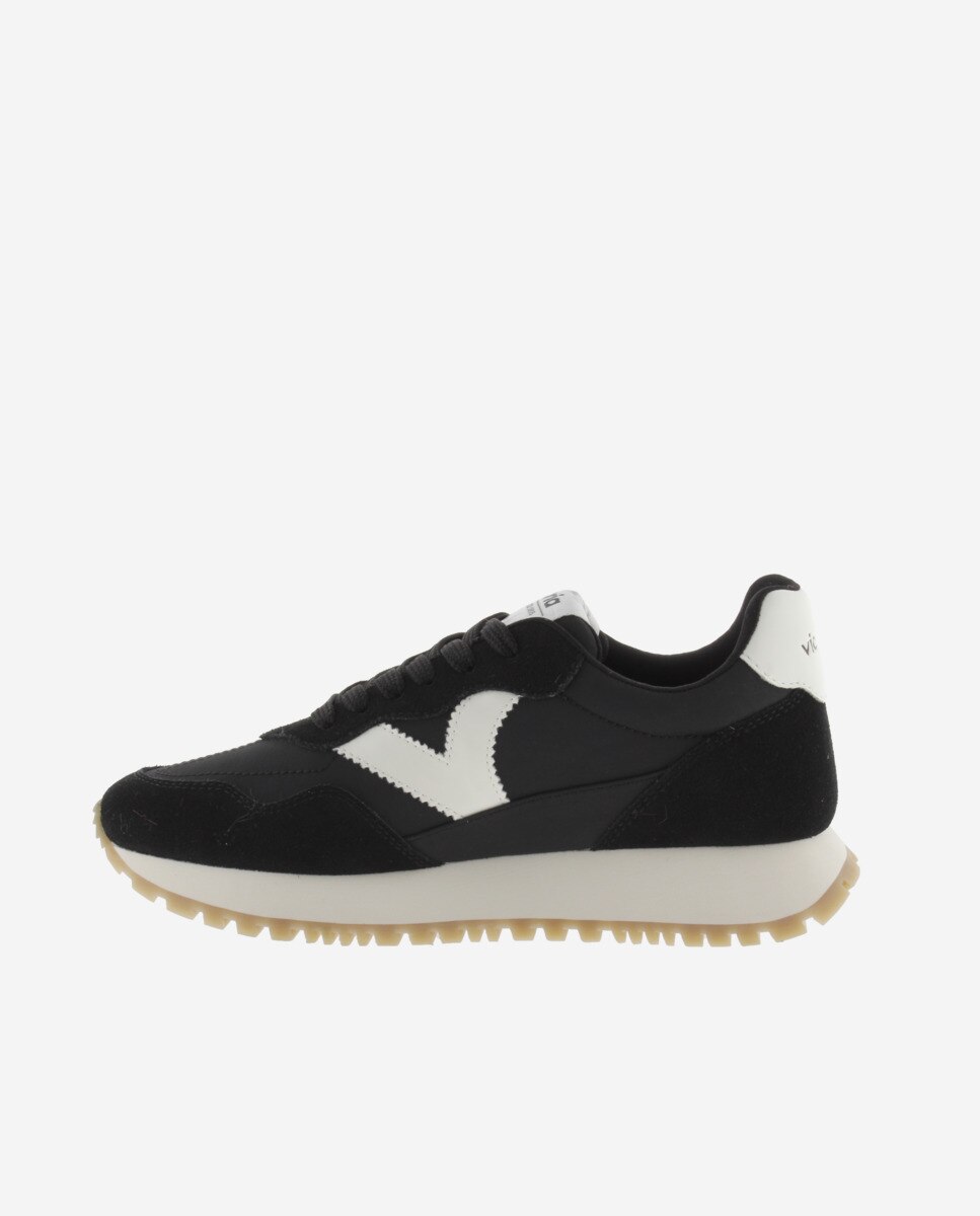 Sapatilhas Desportivas de Nylon com Peças em Contraste e de Camurça Preto-3