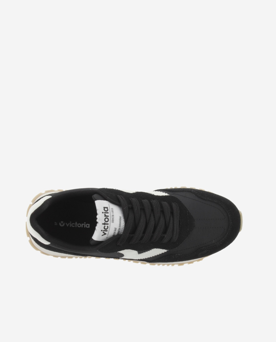 Sapatilhas Desportivas de Nylon com Peças em Contraste e de Camurça Preto-4