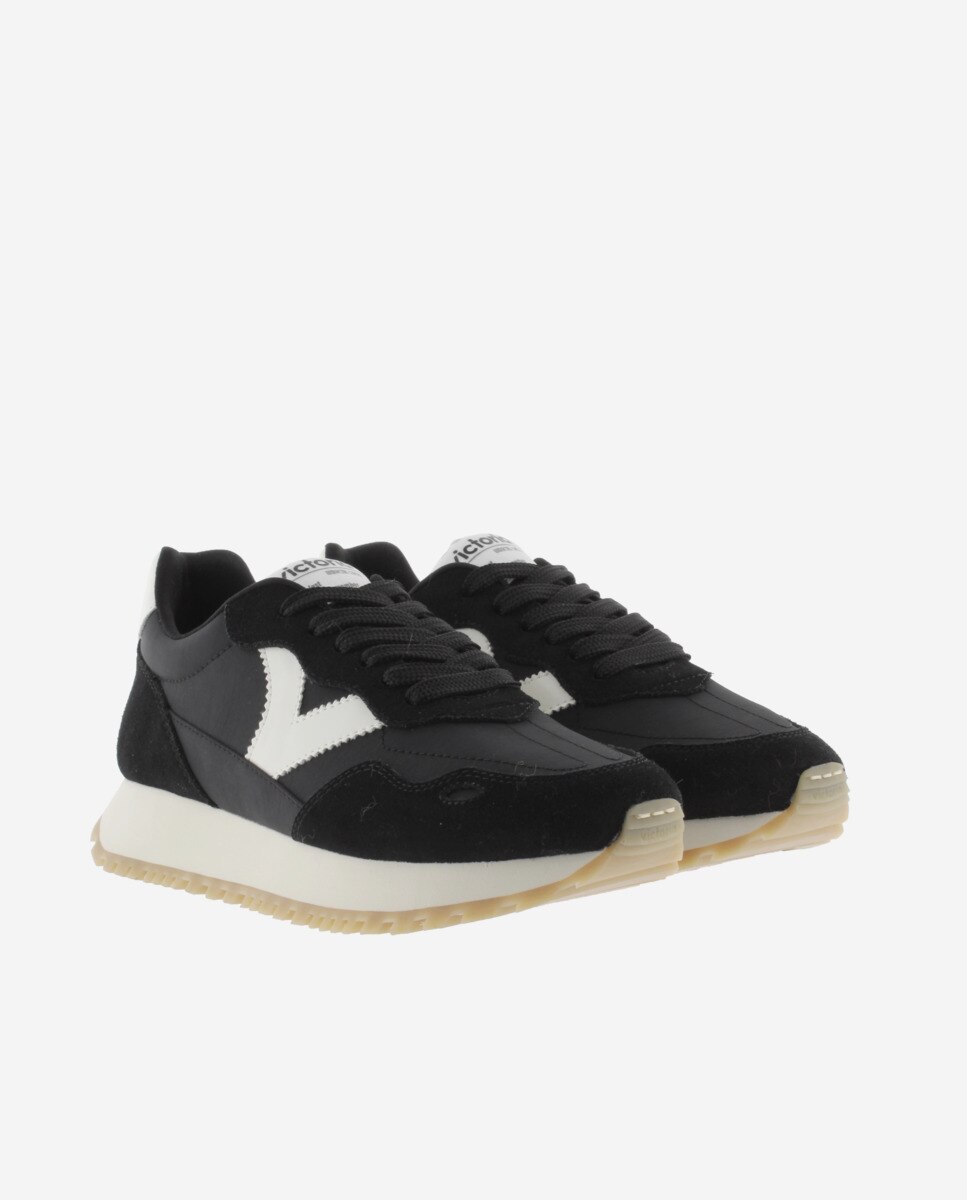 Sapatilhas Desportivas de Nylon com Peças em Contraste e de Camurça Preto-5