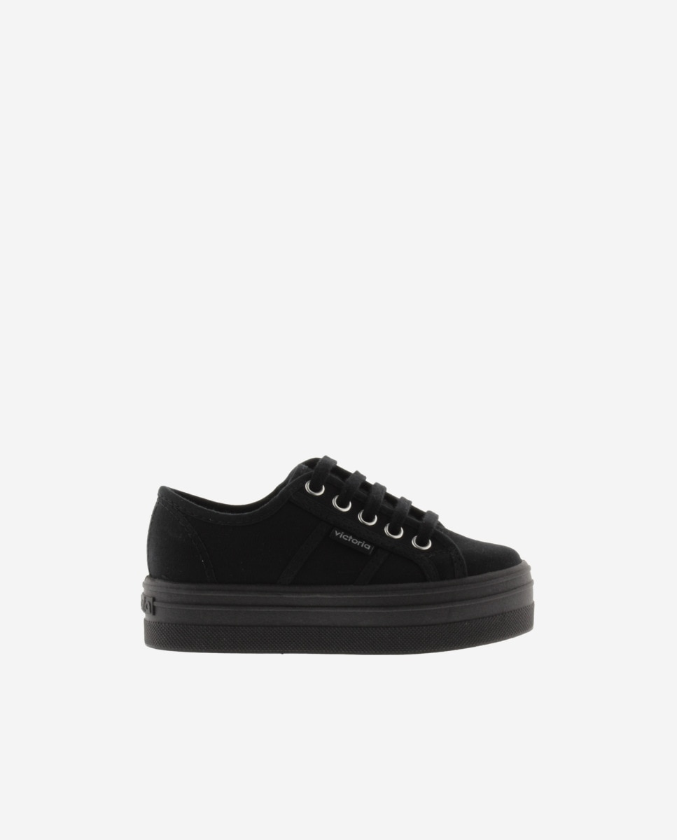 Sapatilhas de Lona em Preto Monocromo com Plataforma Preto-1