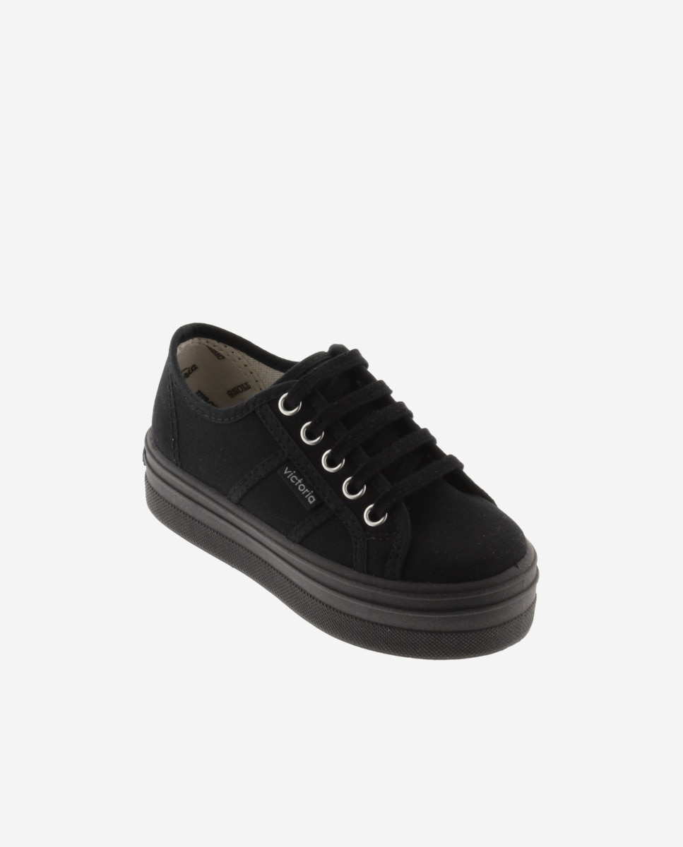 Sapatilhas de Lona em Preto Monocromo com Plataforma Preto-2