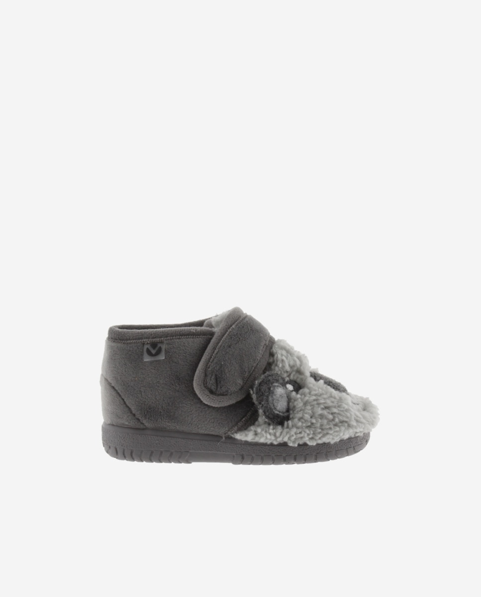 Pantufas Fechadas para Bebés em Pelo Koala com Velcro e Sola Victoria Pedra-1