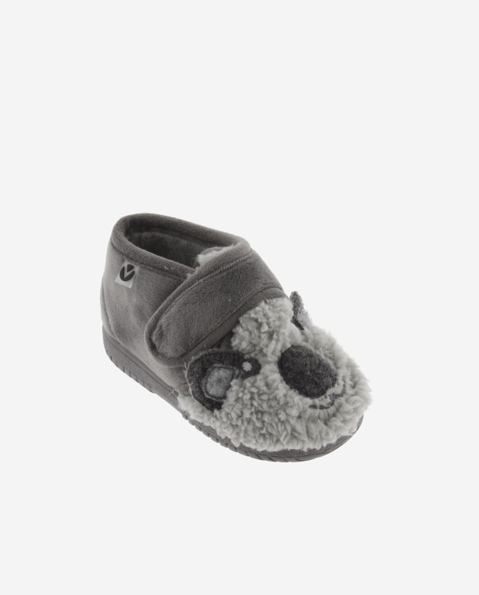 Pantufas Fechadas para Bebés em Pelo Koala com Velcro e Sola Victoria Pedra-2